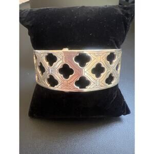 Brighton Christo London Narrow Cuff Bracelet Silver Plate Quaterfoil Pattern